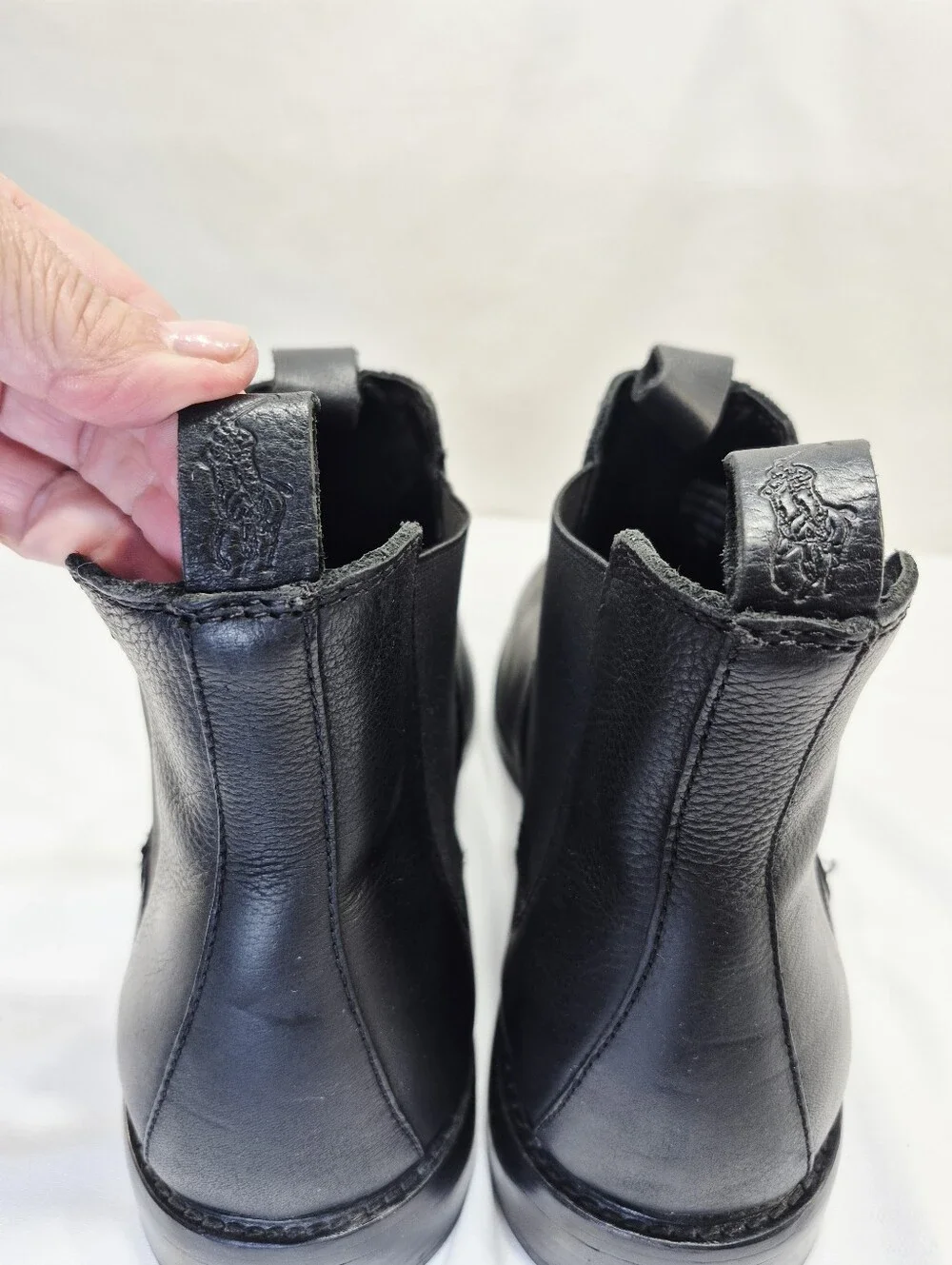 Polo Ralph Lauren Mens 12D Normanton Black Leather Ankle Boots Pull-On